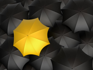 عکس چتر زرد در بین چترهای مشکی