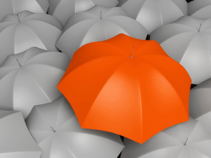 عکس چتر نارنجی در میان چترهای سفید