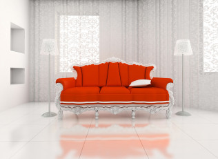 عکس کاناپه قرمز و زمینه سفید