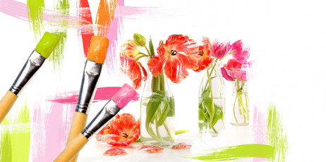 عکس قلم مو و زمینه نقاشی گل