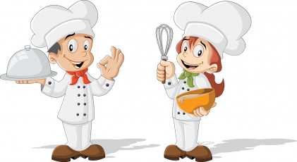 تصویر وکتور دو آشپز کوچک مرد و زن